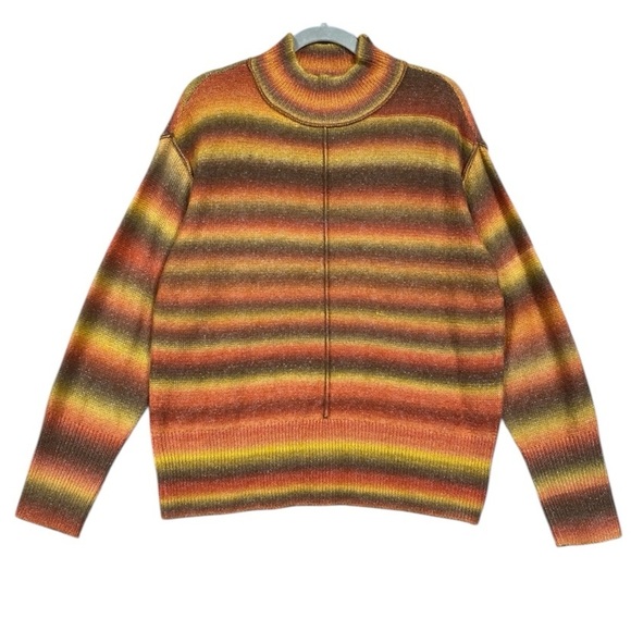 Beachlunchlounge Multicolor Rainbow Ombre Mock Neck Sweater Size Large - Picture 1 of 6